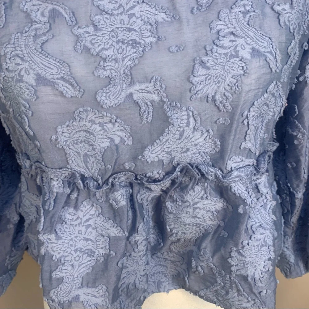 Free People Callie Balloon Sleeve Open Back Textured Blouse - Picture 9 of 16